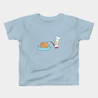 funny baker caught a giant fish bread Kids T-Shirt